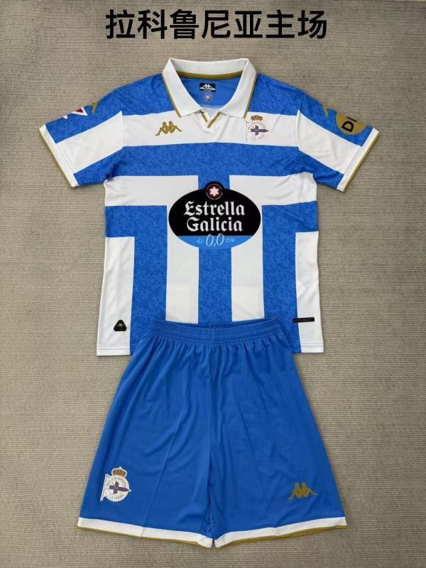 with LALIGA Patch Youth Uniform Kids Kit Deportivo La Coruna 2025-2026 Home Blue/White Soccer Jersey Shorts Child Football Set