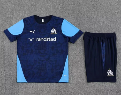 Adult Uniform 2025-2026 Marseille Blue Soccer Training Jersey and Shorts Football Kits