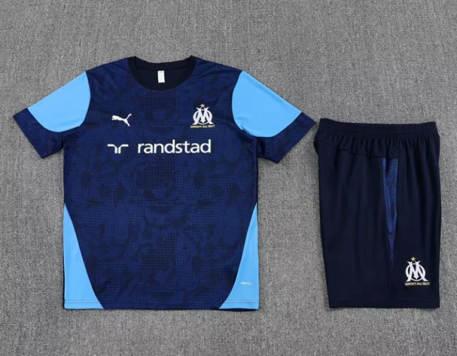 Adult Uniform 2025-2026 Marseille Blue Soccer Training Jersey and Shorts Football Kits
