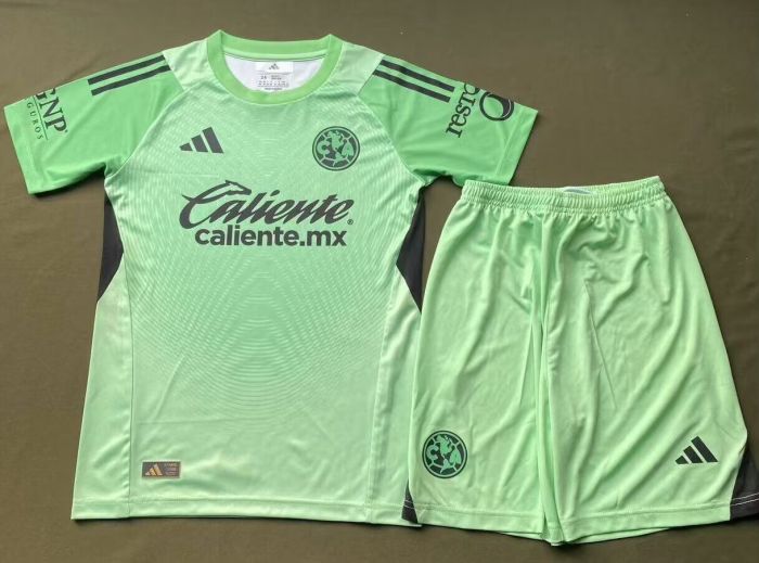 Youth Uniform Kids Kit Club America 2025-2026 Green Goalkeeper Soccer Jersey Shorts Child Football Set