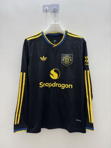 Long Sleeve Fan Version 2025-2026 Manchester United Third Away Black Soccer Jersey Man United Football Shirt