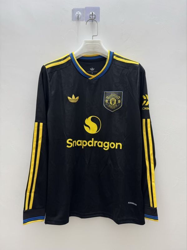 Long Sleeve Fan Version 2025-2026 Manchester United Third Away Black Soccer Jersey Man United Football Shirt