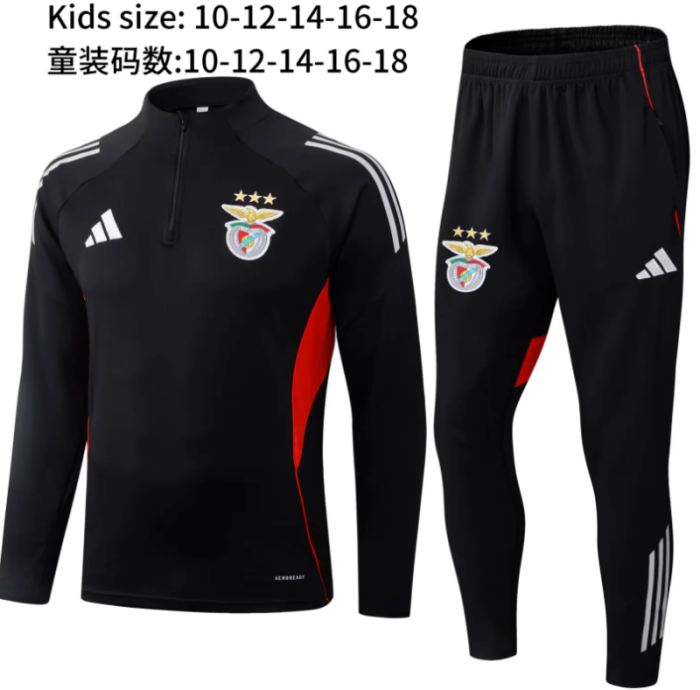 Youth 2025-2026 Benfica Black Soccer Training Sweater and Pants Football Kit