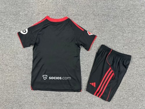 with Sponor Logo+Laliga Patch Youth Uniform Kids Kit Sevilla 2025-2026 Third Away Black Soccer Jersey Shorts Child Football Set