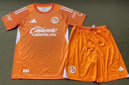 Youth Uniform Kids Kit Club America 2025-2026 Orange Goalkeeper Soccer Jersey Shorts Child Football Set