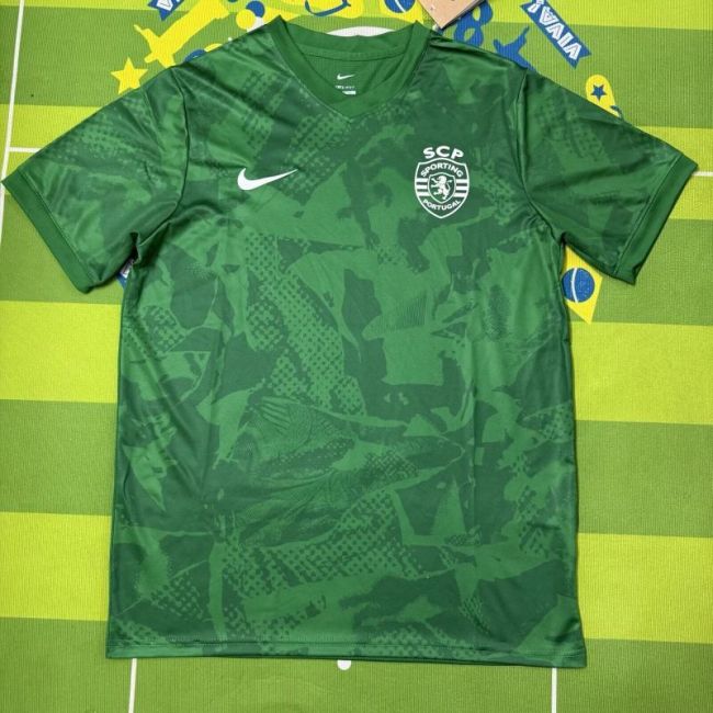 Fan Version 2025-2026 Sporting Lisbon Green Football Pre-match Shirt Soccer Training Jersey