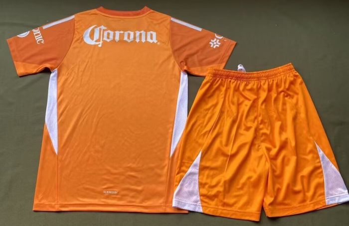 Youth Uniform Kids Kit Club America 2025-2026 Orange Goalkeeper Soccer Jersey Shorts Child Football Set