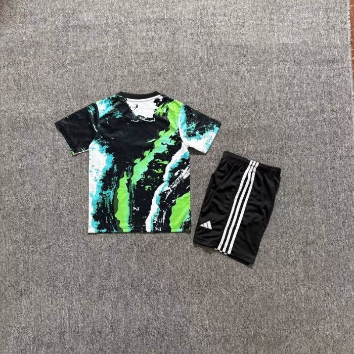 Youth Uniform Kids Kit 2025-2026 Real Madrid Black/Green Special Edition Soccer Jersey Shorts Child Football Set