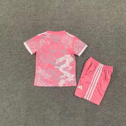 Youth Uniform Kids Kit 2025-2026 Real Madrid Pink/White Dragon Soccer Jersey Shorts Child Football Set