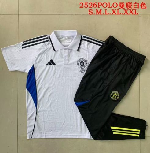 2025-2026 Manchester United White Soccer Polo and Pants Football Kit