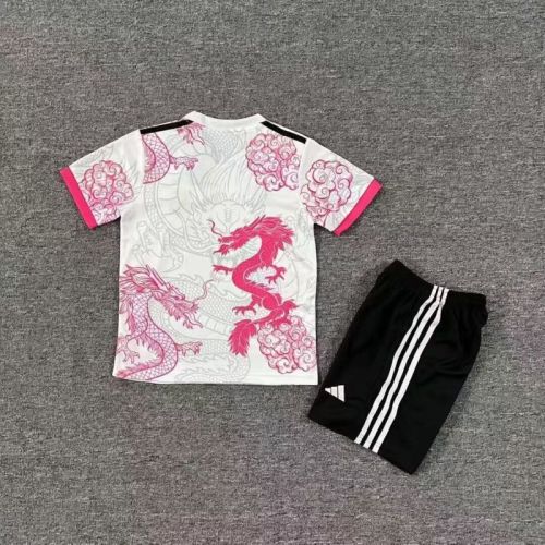 Youth Uniform Kids Kit 2025-2026 Real Madrid White/Pink Dragon Soccer Jersey Shorts Child Football Set
