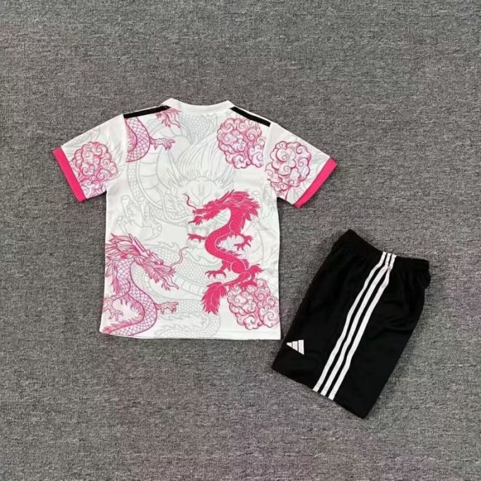 Youth Uniform Kids Kit 2025-2026 Real Madrid White/Pink Dragon Soccer Jersey Shorts Child Football Set