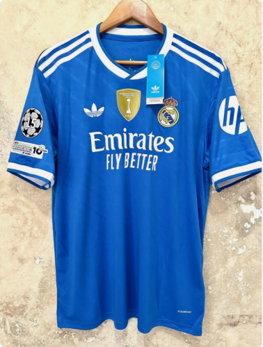 with Champions League Sleeve Badge & Intercontinental Cup Winners Badge Player Version 2025-2026 Real Madrid Third Away Blue Soccer Jersey Real Football Shirt