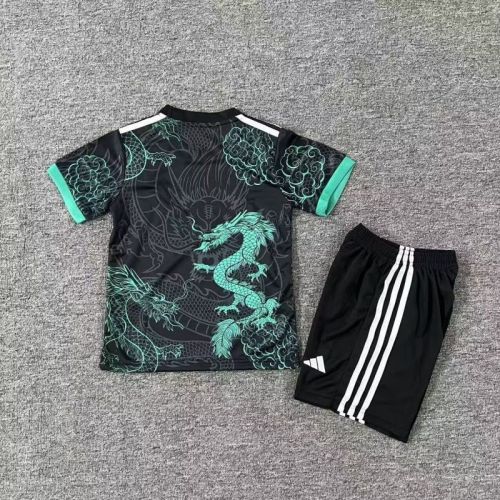 Youth Uniform Kids Kit 2025-2026 Real Madrid Black/Green Dragon Soccer Jersey Shorts Child Football Set