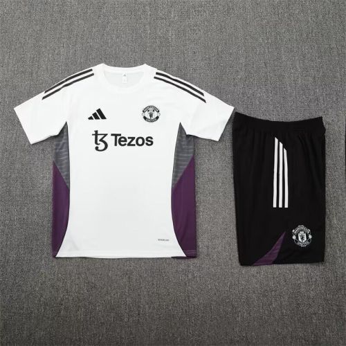 Adult Uniform 2025-2026 Manchester United White/Grey/Purple Soccer Training Jersey and Shorts Football Kits