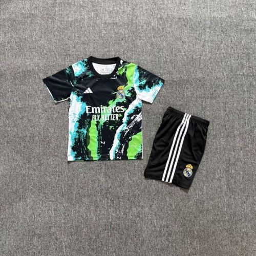 Youth Uniform Kids Kit 2025-2026 Real Madrid Black/Green Special Edition Soccer Jersey Shorts Child Football Set