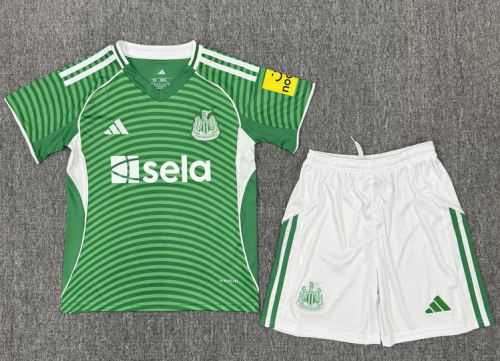 Youth Uniform Kids Kit Newcastle United 2025-2026 Away Green Soccer Jersey Shorts Child Football Set