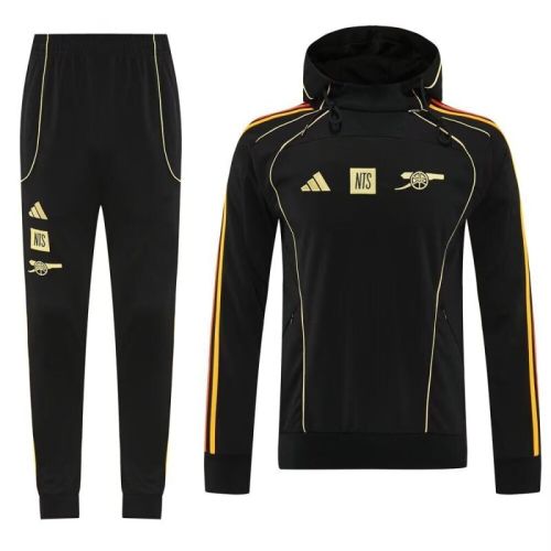 with Caps 2025-2026 Arsenal Black Soccer Windbreaker Jacket Football Jacket and Pants