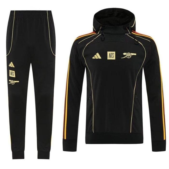 with Caps 2025-2026 Arsenal Black Soccer Windbreaker Jacket Football Jacket and Pants