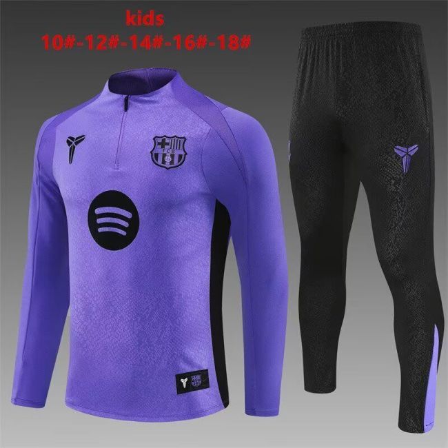Youth 2025-2026 Barcelona Purple/Black Soccer Training Sweater and Pants Football Kit