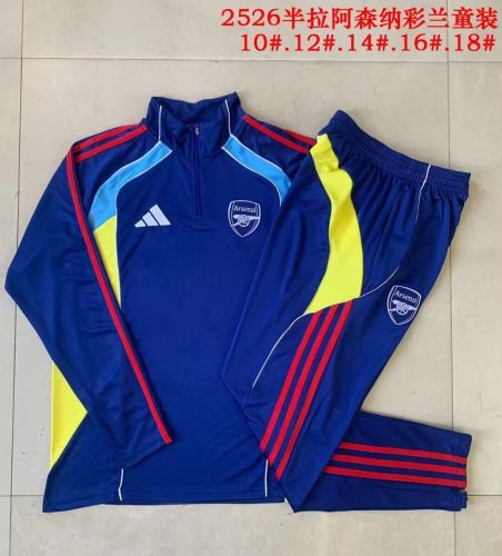 Youth 2025-2026 Arsenal Dark Blue/Yellow Soccer Training Sweater and Pants Football Kit