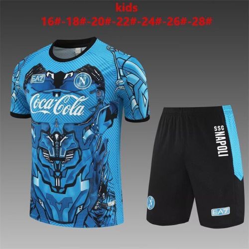 Youth Uniform Kids Kit 2025-2026 Napoli Blue Soccer Training Jersey Shorts Napoles Child Football Set