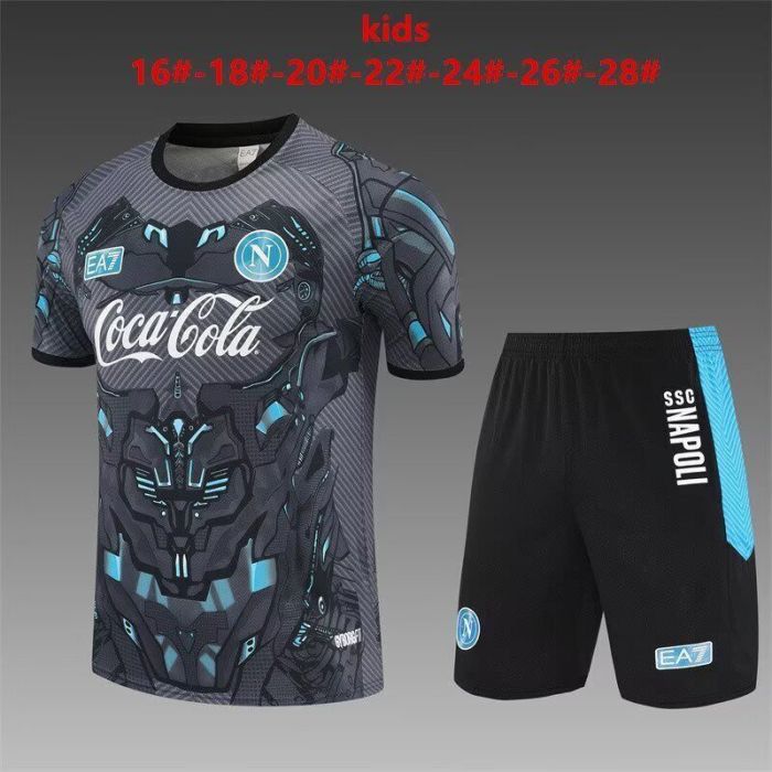 Youth Uniform Kids Kit 2025-2026 Napoli Black Soccer Training Jersey Shorts Napoles Child Football Set