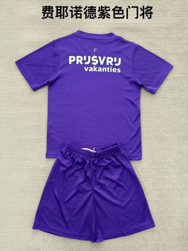 Youth Uniform Kids Kit 2025-2026 Feyenoord Rotterdam Purple Goalkeeper Soccer Jersey Shorts Child Football Set