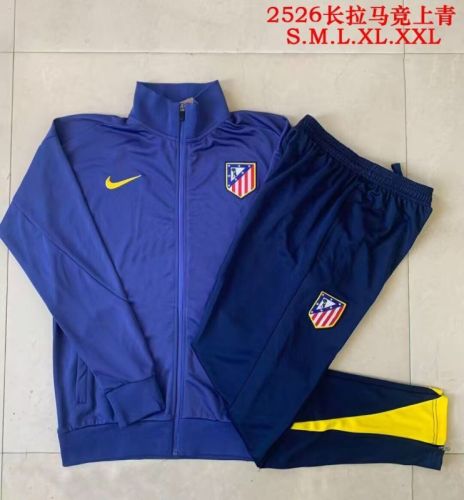 Adult 2025-2026 Atletico Madrid Dark Blue Soccer Jacket and Long Pants Football Tracksuit