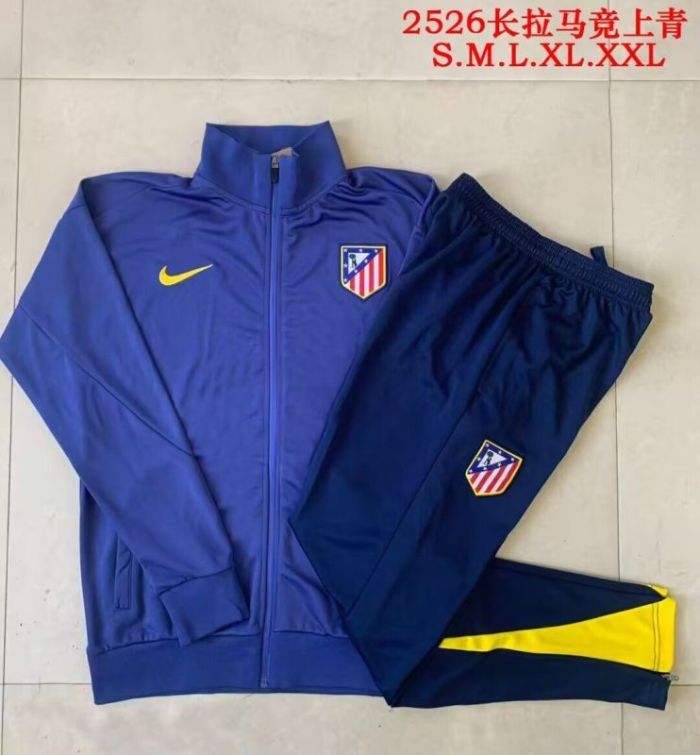 Adult 2025-2026 Atletico Madrid Dark Blue Soccer Jacket and Long Pants Football Tracksuit