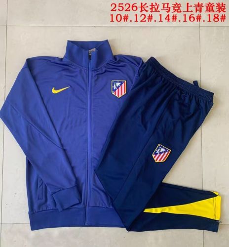 Youth 2025-2026 Atletico Madrid Dark Blue Soccer Training Jacket Football Jacket and Pants