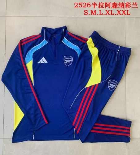 2025-2026 Arsenal Dark Blue/Yellow Soccer Training Sweater and Pants Football Kit