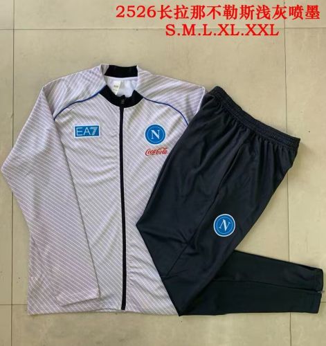 Adult 2025-2026 Napoli Light Grey Soccer Jacket and Long Pants Napoles Football Tracksuit