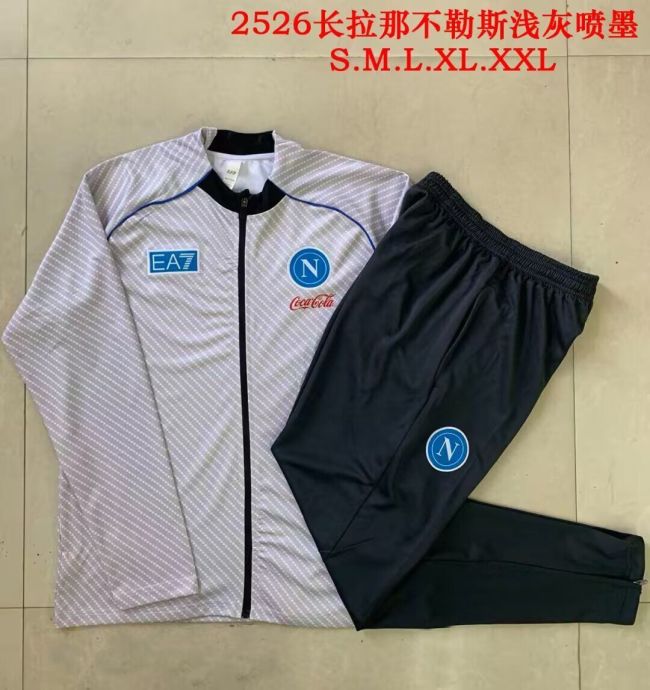 Adult 2025-2026 Napoli Light Grey Soccer Jacket and Long Pants Napoles Football Tracksuit