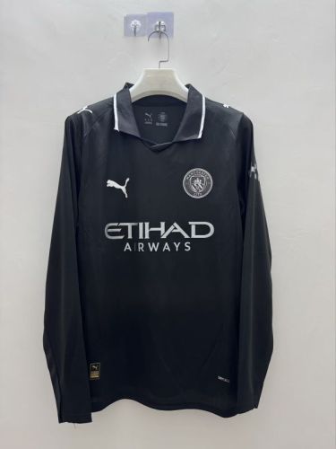 Long Sleeve Fan Version 2025-2026 Manchester City Away Black Soccer Jersey Man City Football Shirt