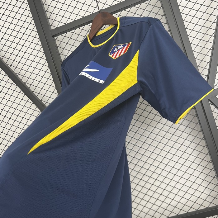 with LFP Patch Retro Jersey 2002-2003 Atletico Madrid Away Dark Blue Soccer Jersey Vintage Football Shirt