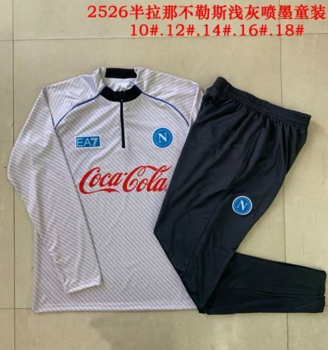 Youth 2025-2026 Napoli Light Grey Soccer Training Sweater and Pants Napoles Football Kit