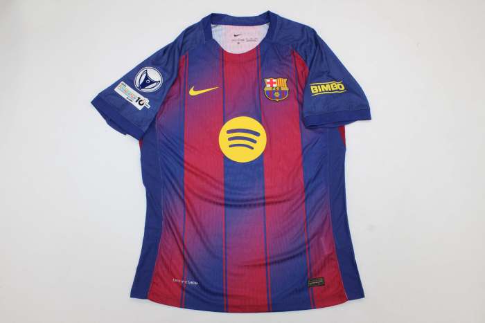 with Femal UCL Patch Barca Camisetas de Futbol Fans Version 2025-2026 Barcelona Home Soccer Jersey