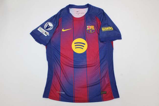 with Femal UCL Patch Barca Camisetas de Futbol Fans Version 2025-2026 Barcelona Home Soccer Jersey