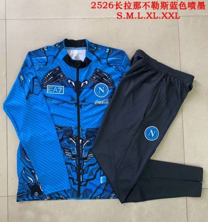 Adult 2025-2026 Napoli Blue Soccer Jacket and Long Pants Napoles Football Tracksuit