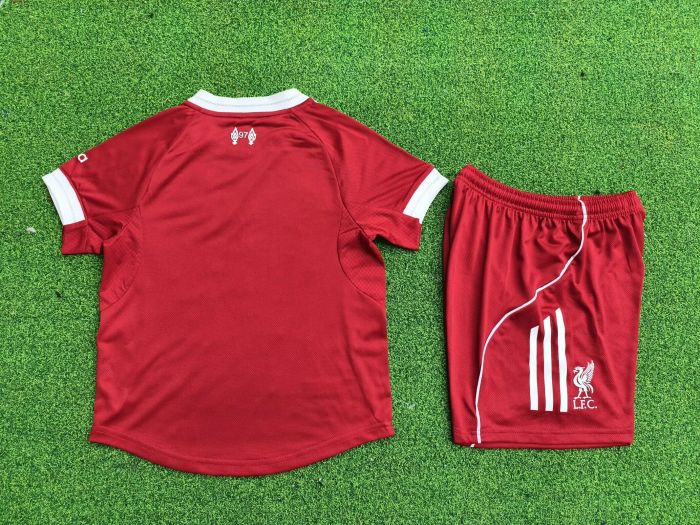 Player Version Youth Uniform Kids Kit 2025-2026 Liverpool Home Soccer Jersey Shorts Child Football Set