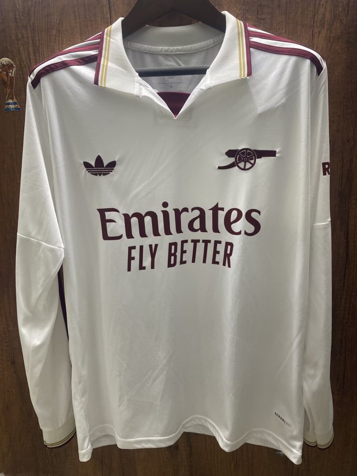 Long Sleeve Fan Version 2025-2026 Arsenal Third Away White Soccer Jersey LS Football Shirt