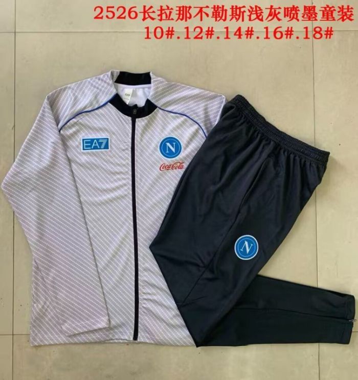 Youth 2025-2026 Napoli Light Grey Soccer Training Jacket Napoles Football Jacket and Pants