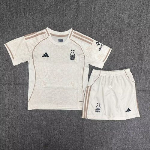 Youth Uniform Kids Kit Nottingham Forest 2025-2026 Away White Soccer Jersey Shorts Child Football Set