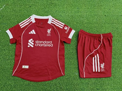 Player Version Youth Uniform Kids Kit 2025-2026 Liverpool Home Soccer Jersey Shorts Child Football Set