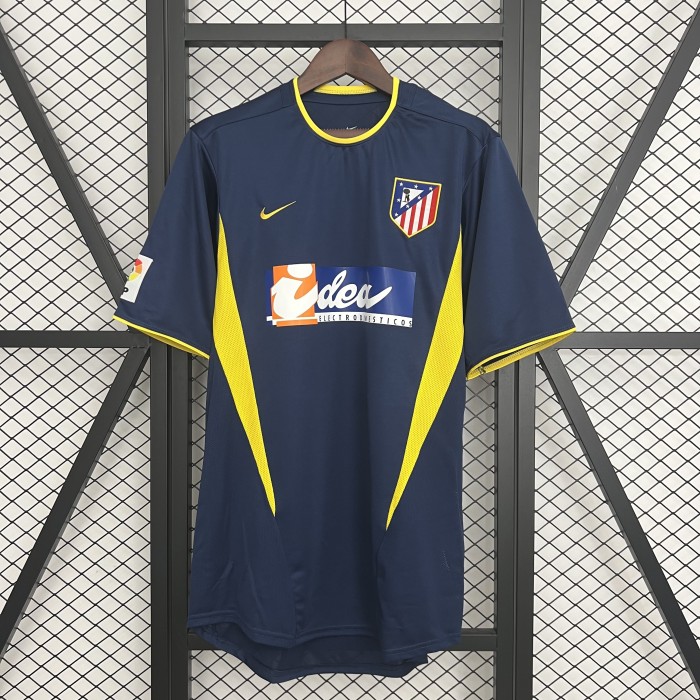 with LFP Patch Retro Jersey 2002-2003 Atletico Madrid Away Dark Blue Soccer Jersey Vintage Football Shirt