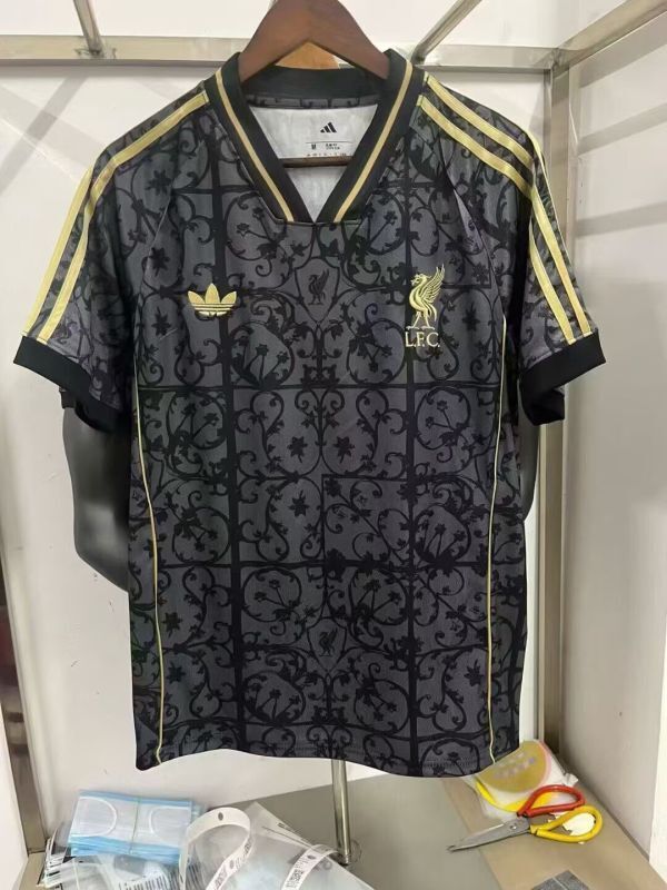 Fan Version 2025-2026 Liverpool Black/Grey/Gold Line Soccer Training Jersey Football Shirt