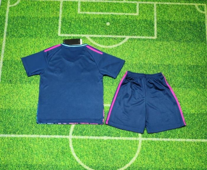 Youth Uniform Kids Kit 2025-2026 Real Madrid Dark Blue Concept Version Soccer Jersey Shorts Child Football Set