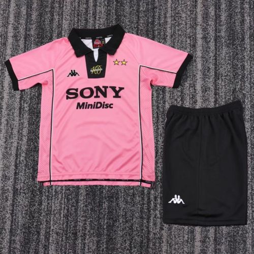 Retro Youth Uniform Kids Kit 1997-1998 Juventus Away Pink Soccer Jersey Shorts Child Football Set