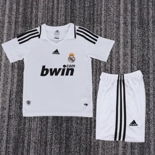 Retro Youth Uniform Kids Kit 2008-2009 Real Madrid Home Soccer Jersey Shorts Vintage Child Football Set